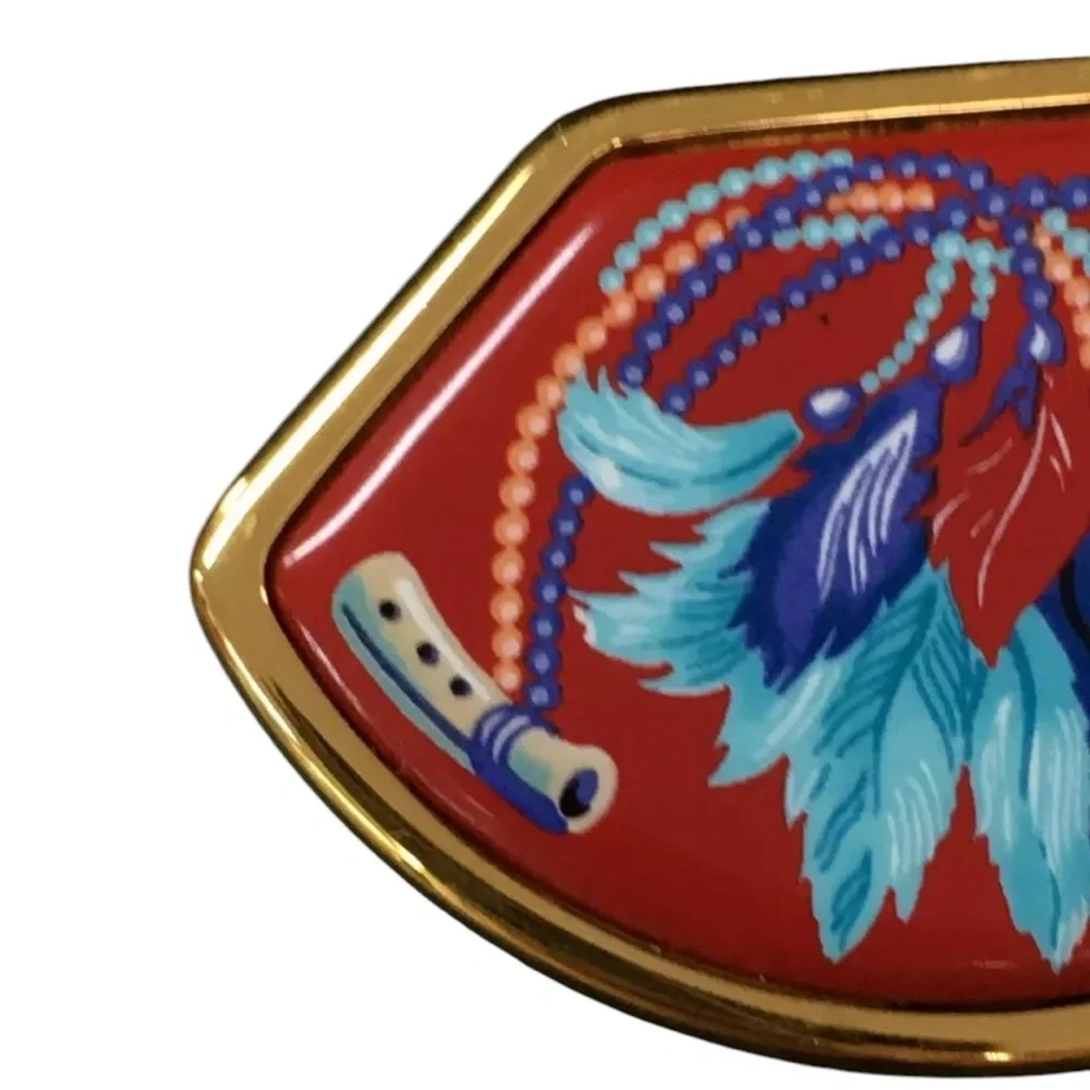 Hermes Vintage Enamel Gold Brooch - Picture 3 of 6